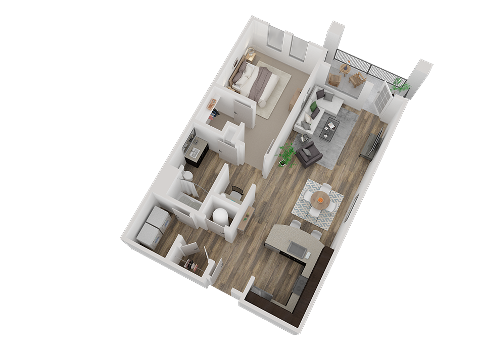 Floor plan for 1 bed, 1 bath, 798 sqft